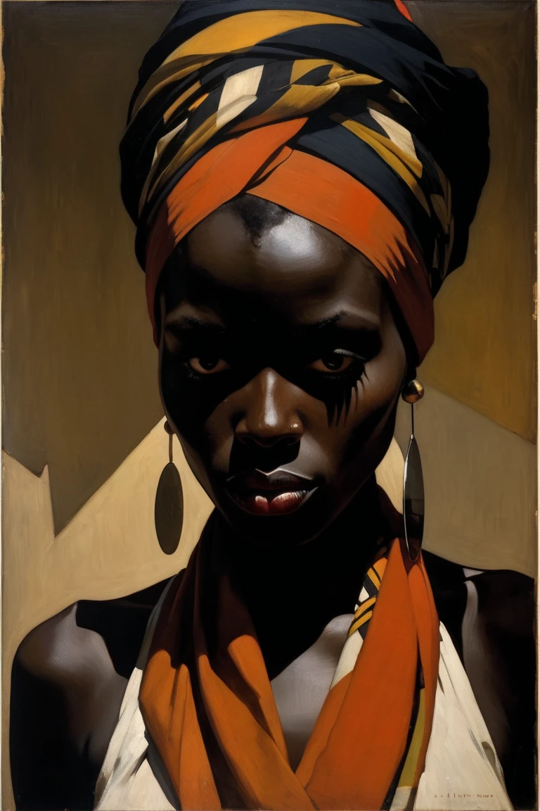  Page de style d 'Euan Uglow,p1c4ss0,portrait d'une femme africaine très noire avec un foulard sur la tête, une poitrine opulente, soutien-gorge focus, Un paradoxe optique:1.2 se déplie comme un éventail:1.1 Volez dans le ciel éternel:1.2, se concentrer sur la poitrine lourde,  avec de belles fesses qui est venue faire du shopping dans un centre commercial, leurs échelles reflétant les subtilités de la tessellation:1.1,un clin d'œil à l 'obsession de l 'artiste:1.2,