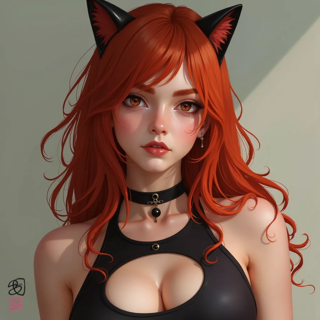 Joanna Dark,solo,short hair,blue eyes,red hair((Masterpiece, best quality)),edgQuality,cat cutout, cleavage cutout, edgcatlingerie,wearing edgcatlingerie