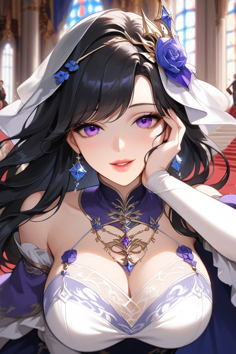 (blue eyelue hair), (best quality, masterpiece:1.3),kallencodegeass, (yellow formaldress:1.3),extremely detailed,solo,1girl,(colorful),(finely detailed beautiful eyes and detailed face), ponytail, cinematic lighting,extremely detailed CG unity 8k wallpaper,solo,smile,((flying petal)),(Flowery meadow) sky, cloudy_sky, building, sunlight, sun, cleavage, large breasts,