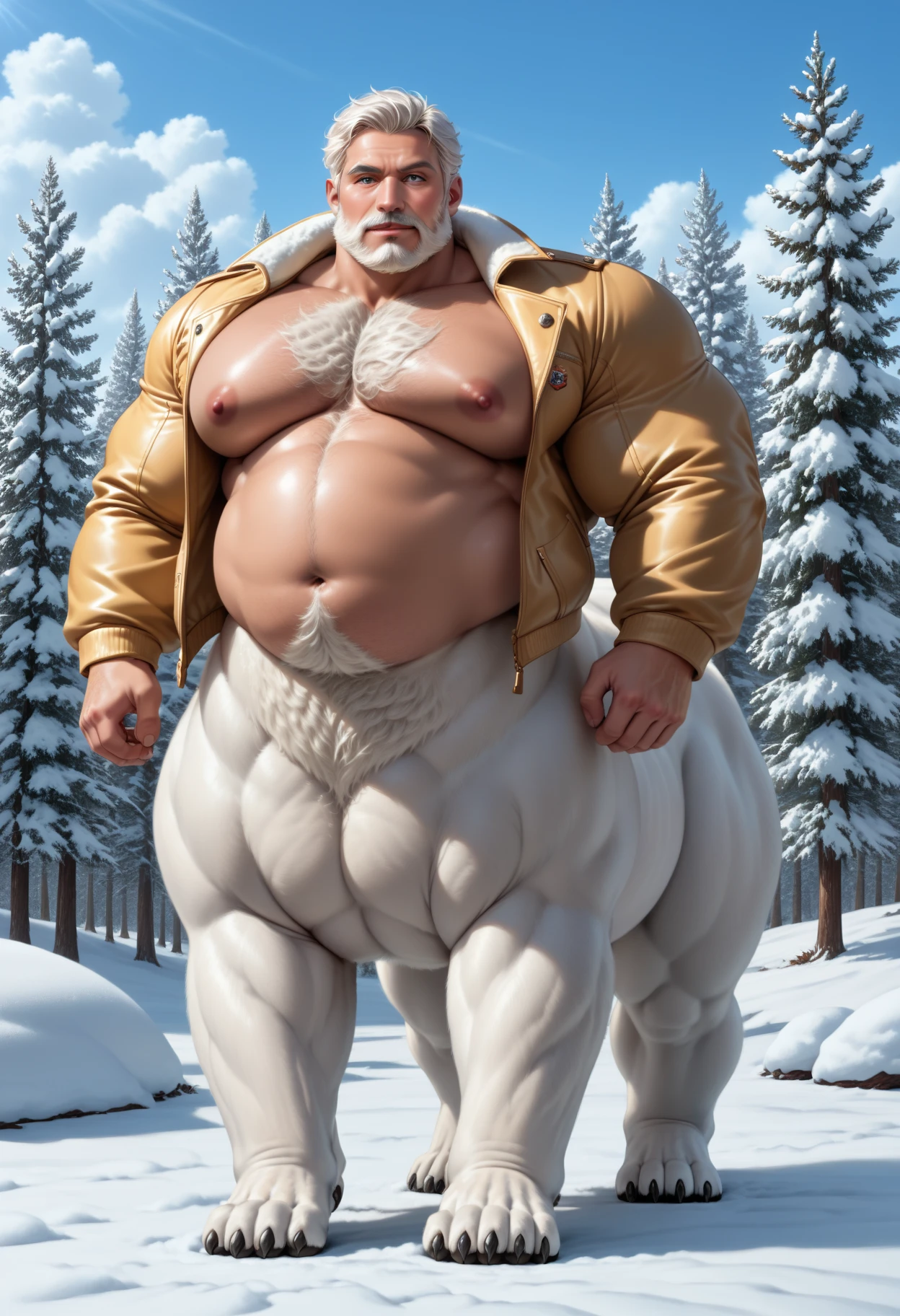 Tiger beast man。
Big muscles。Big Belly。thick limbs。
Anatomically accurate, enormous penis。
Anatomically correct giant testicles。
Tiger beast manの巨大なペニスは上向きに勃起している。
grassland。sweating。Realistic。