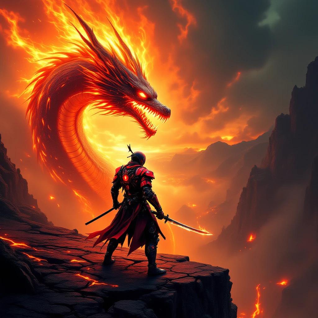 Anime scene of a man and a dragon standing on a boat, blood moon tentacles!!, inspired by Nōami, Nine tails, inspired by Sōami, an ominous fantasy illustration, Onmyoji detailed art, Anime epic artwork, Digital 2D fantasy art, Amazing d & D Dark Sun Art, paul lehr and beeple