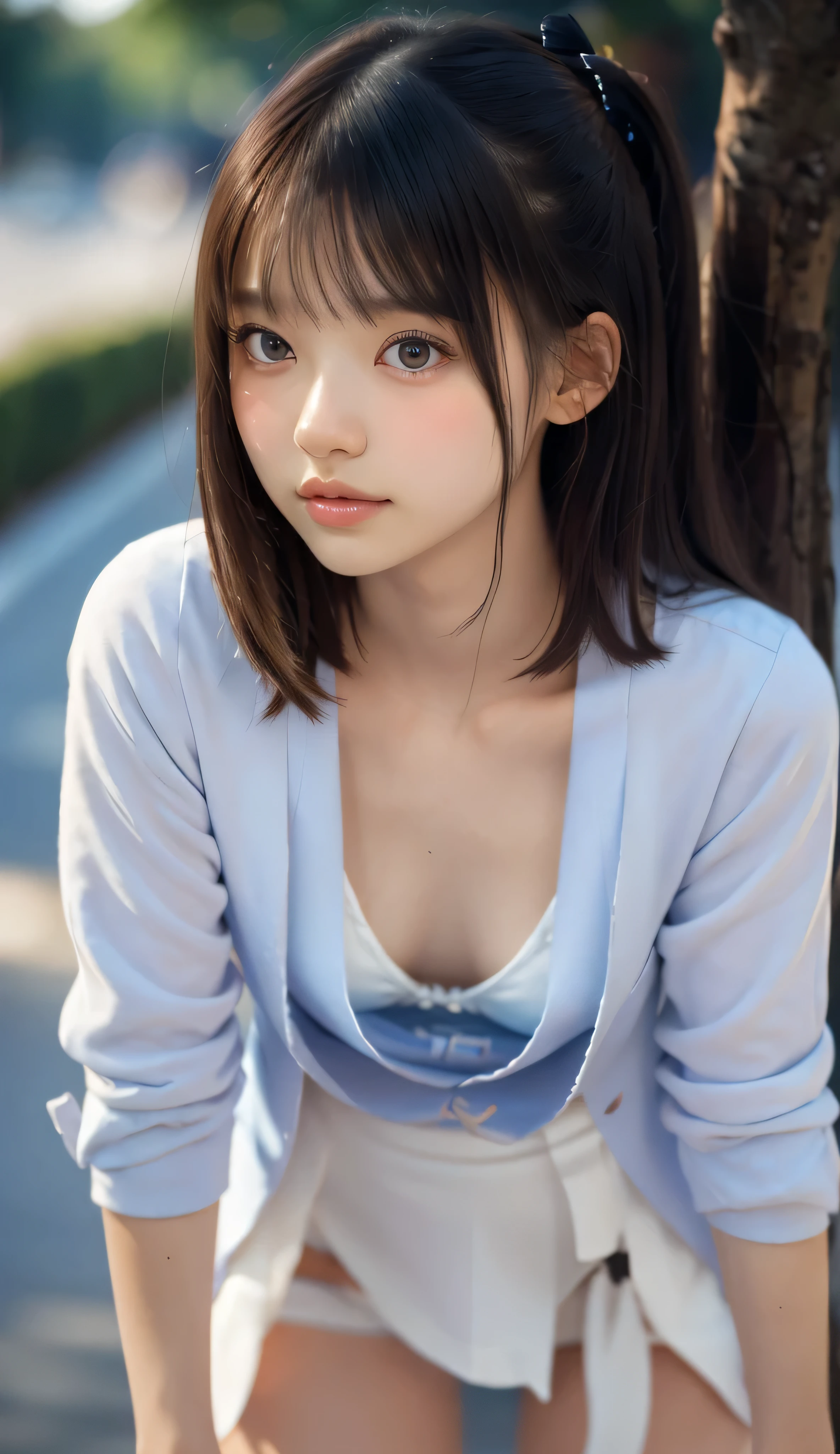 (8k, ultra-high resolution, highest quality, masterpiece:1.2), Masterpiece, best quality, illustration, ultra detailed, finely detailed, high resolution, 8k wallpaper, perfect dynamic composition, beautifully detailed eyes, (((She lifted her skirt with both hands to reveal her white panties))), masutepiece, Best Quality, 8K, 1 girl, 20 yo, Full body, Solo, Cute, Girly, Delicate girl, Neat and clean beauty, Raw photo, Professional Photography, Portrait, Soft light, Professional Lighting, Back lighting, look forward to your eyes, Sophisticated, Film grain, (Eyes and faces with detailed:1.0), medium length floating hair, Beautiful flowing hair, Bangs,