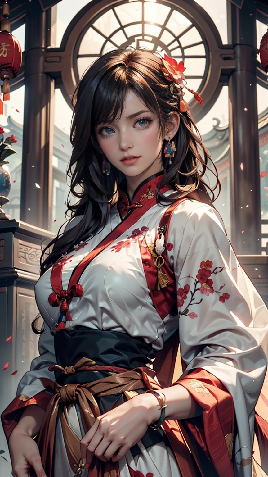 ((full body)), Samdoesarts style award-winning full body portrait of a beautiful woman, ((( Perfect Feminine Face )),(( ancient chinese clothing)), ((Chabul Hanfu)), Gazebo, complicated, (  Beautiful Details Eyes),((hairpin, Twisted Hair,  Double Ball Head)), (sunlight), Shadow graphic illustration,  digital art , art station trend in a hakama, very well detailed, detailed, complicated, artgerm、rutkowski、Alphonse Mucha's Art Style,