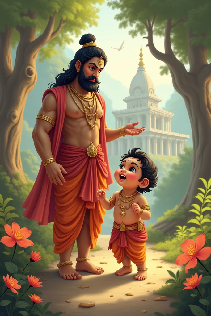 A boy wear whit t shirt name " Arnav" hug lord hanuman real hd pic