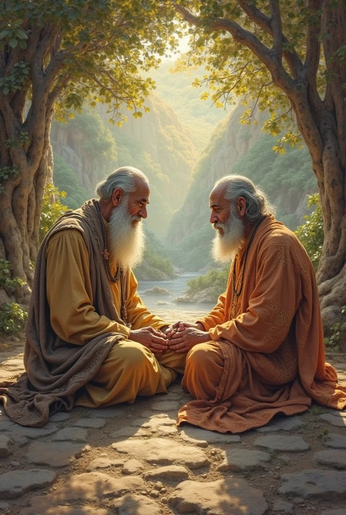 Two prophets sit and talk in a circle.

