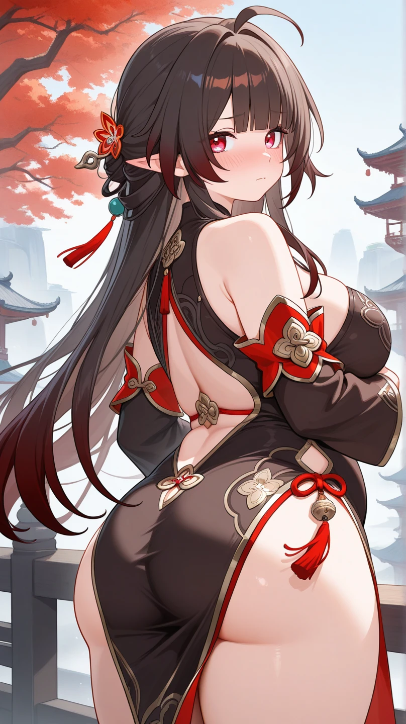 Masterpiece, Superb Body, Extremely Normal Body, Candle Night in the Cave House, Wedding Scene, ((Single Person)) (Point You By Ass) Mature Woman, Chinese Style, (Royal Sister), Chinese Costume Red Wedding Dress, Bun, Black Long Haired Woman, (Embroidered Cloth Shoes ++), Black Stockings, Red Lips, Gentleness, Intellectual, Three Belts, Wedding Background, Wan, Red Lantern, Festive Atmosphere, Face Close-up, Face Close-up