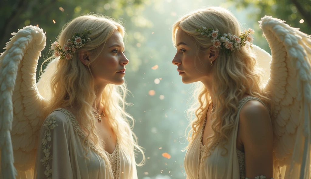 A person who looks like an angel without wings is talking to another person