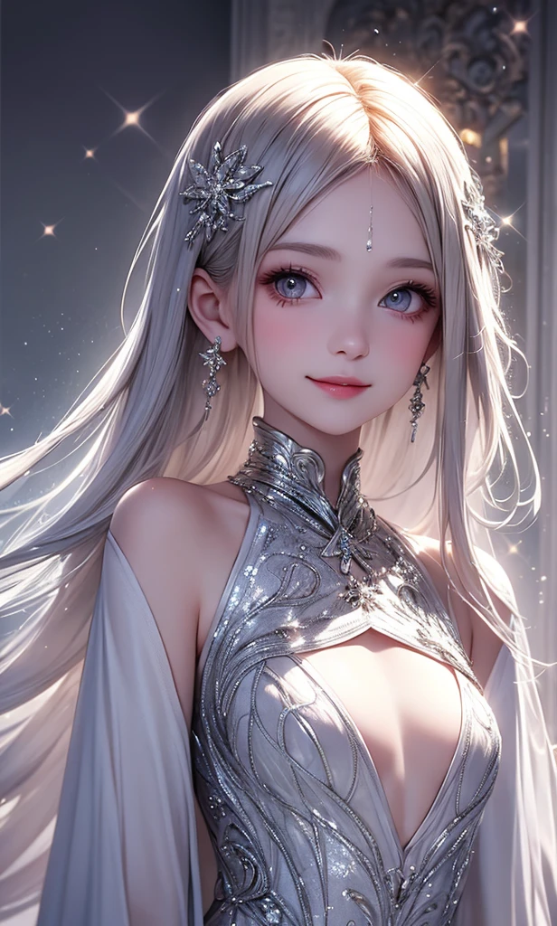 Best Quality, studio lightning, (((Princess of Rabbits, The woman))), (dressed in white robes, Velvet, Mecha, lace, brocade, pearls), Expensive jewelry, lace,