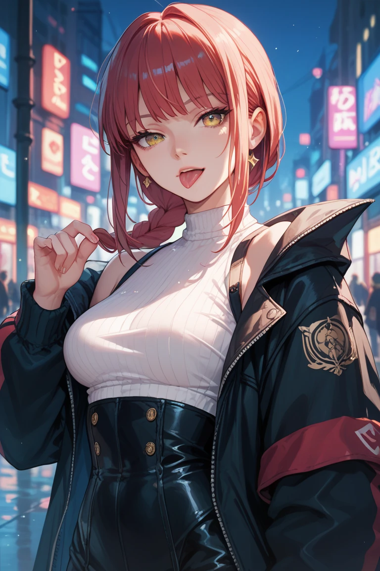 <lora:edgMuglerHoodies:1> hoodie, edgTM_style fashion, edgTM, eccentric clothing, wearing edgTM_style fashion hoodie, from behind, looking back,, absurdres, ultra detailed, masterpiece, best quality, aesthetic, detailed,, solo, seductive smile, red lips,
1girl, purple eyes, red hair, blunt bangs, medium breasts, <lora:hair_rings:1> low hair rings, <lora:EllaNyan:1>,