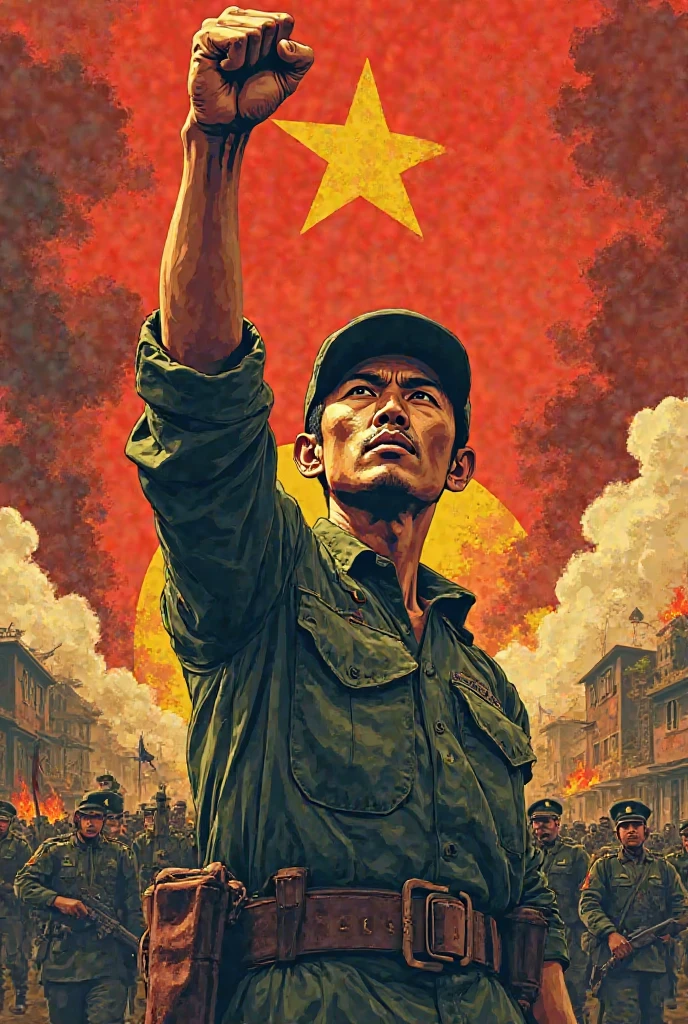 Make me a propaganda poster from the Virtnam War against the Amreicans