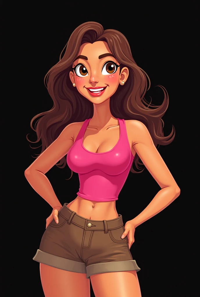 8k, Disney Pixar,  cartoon of a woman with a pink top and blue shorts, cartoon digital art, cartoon artstyle, caricature style, in cartoon style, digital art cartoon, cel shaded!!!, caricature!!!, cartoon digital painting, cel shaded:15, charicature, caricature illustration, cartoon portrait, high detailed cartoon, cartoon art, cartoon art style, realistic cartoon, toon rendering