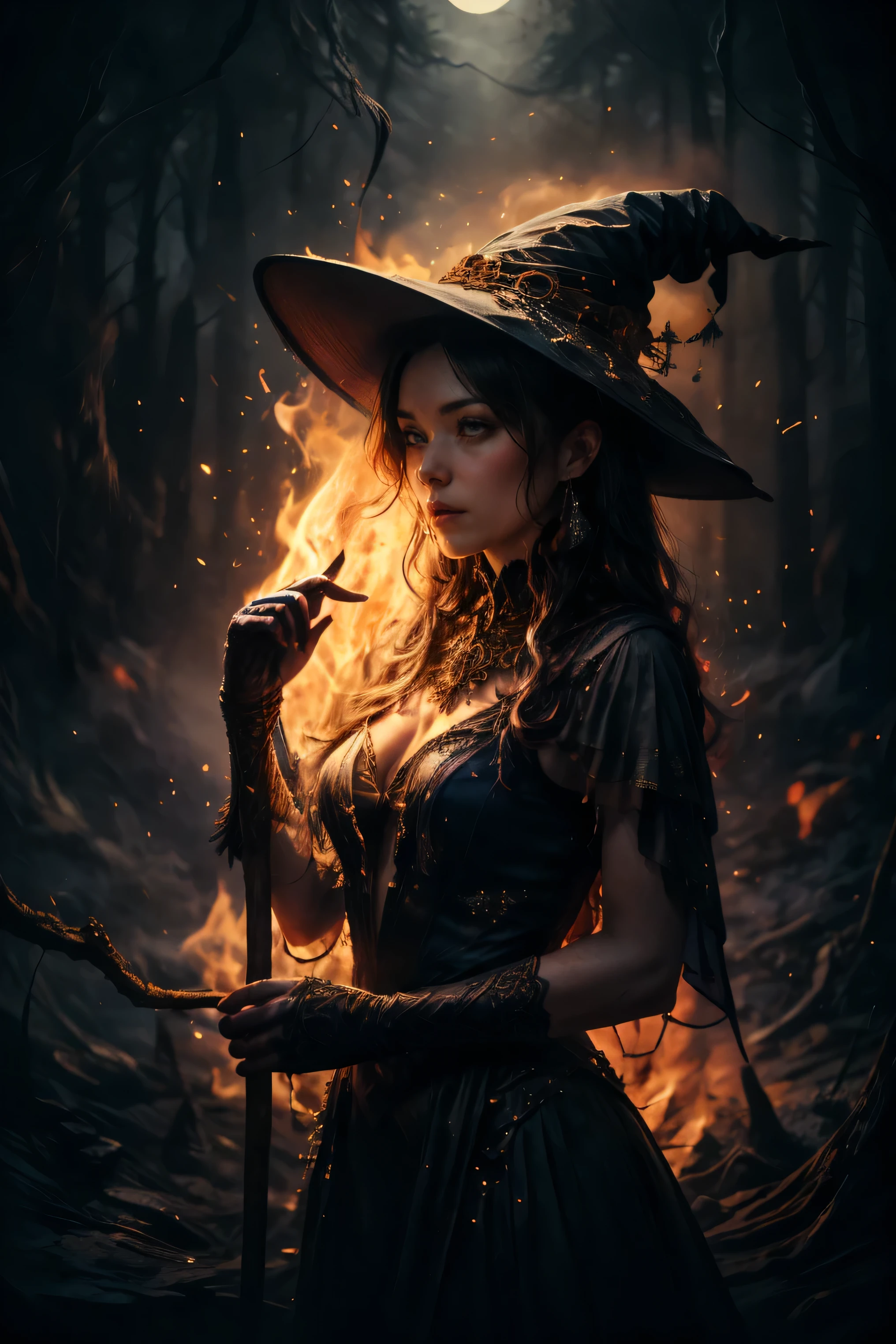 Witch bar, A violent explosion of light striking a woman brightly cinematic shot on canon 5d ultra realistic fire skin intricate clothes accurate hands Steve Henderson Fabian Perez Henry Asencio Jeremy Mann Marc Simonetti fantasy magic atmosphere, dragon in the background extreme hdr
