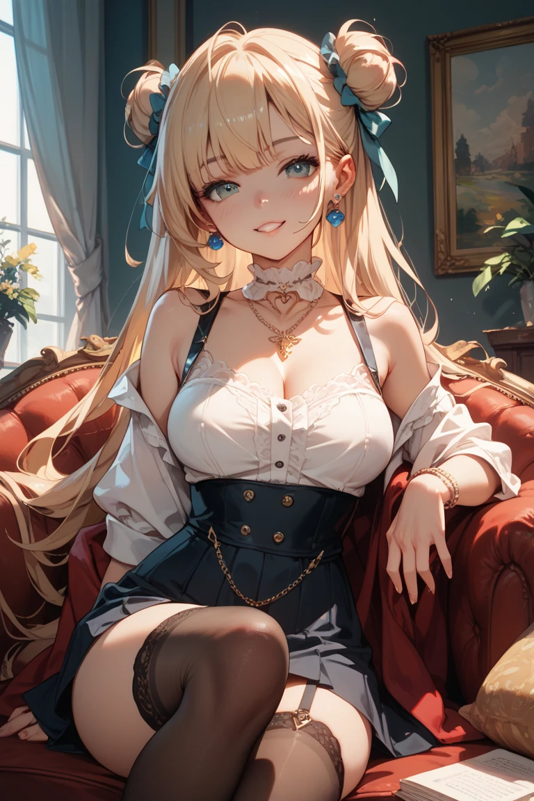 Realistic photos, Focus distance 10mm, Red and white, A big smile, Curly blonde hair, Beautiful girl, Realistic photos, Focus distance 10mmで撮影, masterpiece, 最high quality, high quality, Very detailed CG 8k wallpaper unit, Award-winning photography, Bokeh, Depth of written boundary, High resolution, bloom, chromatic aberration, Realistic, Very detailed, Art Station Trends, CGsociety Trends, Complex, High detail, dramatic, Art on the go, volumetric lighting, In the front garden of a noble mansion、Beautiful girl sitting gracefully。She is wearing an antique dress、He is holding an old letter