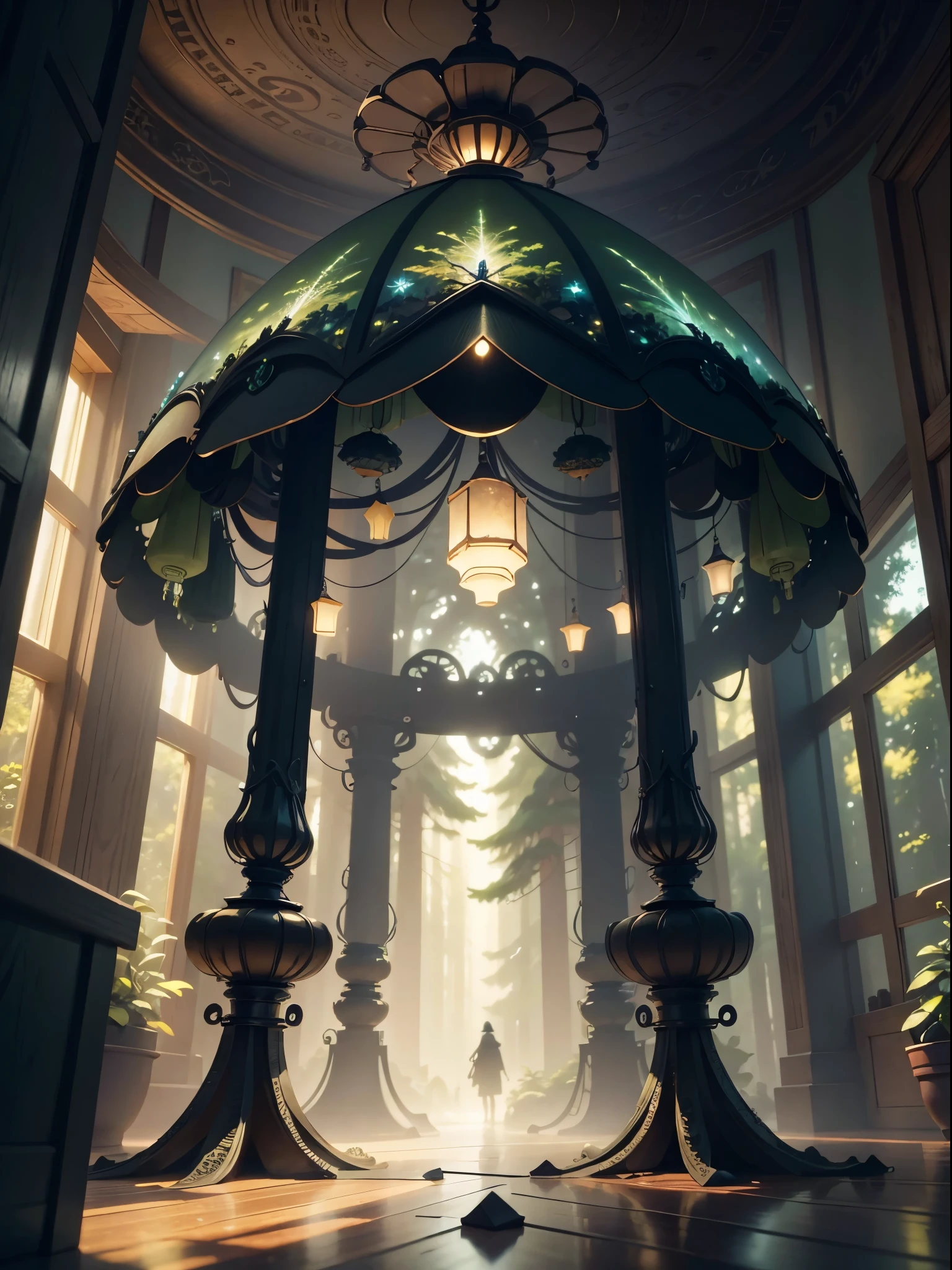 magicの森のイラスト, Tall green tree々,  Small Colorful House Inside Fantastic Mushrooms in the Center , magic,  centered , Symmetric, Painted, complicated,  volumetric lighting, beautiful, A masterpiece of rich, deep color, sharp concentration, Super Detail, astrophotography. 構成はvery detailedです, 8k, perfect composition., , realistic, bright colors, very detailed, UHD illustrations , Pen and ink, perfect composition, beautiful detailed complicated insanely detailed octane render trending on artstation, 8K Art Photography, photorealistic concept art, cinematic perfect light with a soft, natural, volumetric feel using black detailed clothing