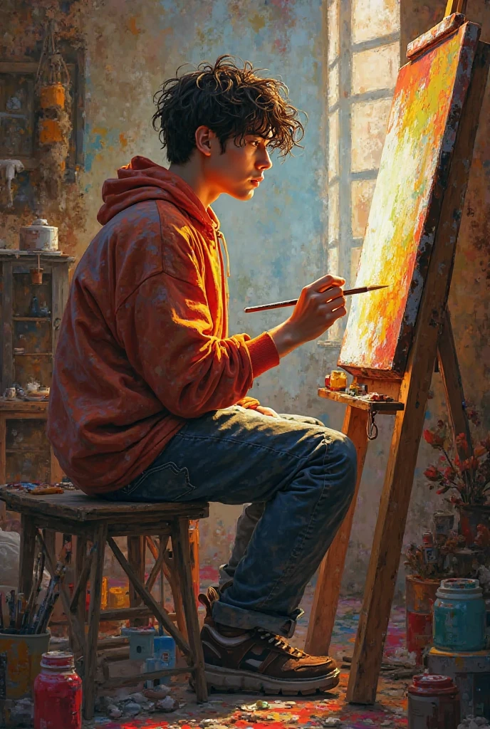 A young man from the eighties paints 
