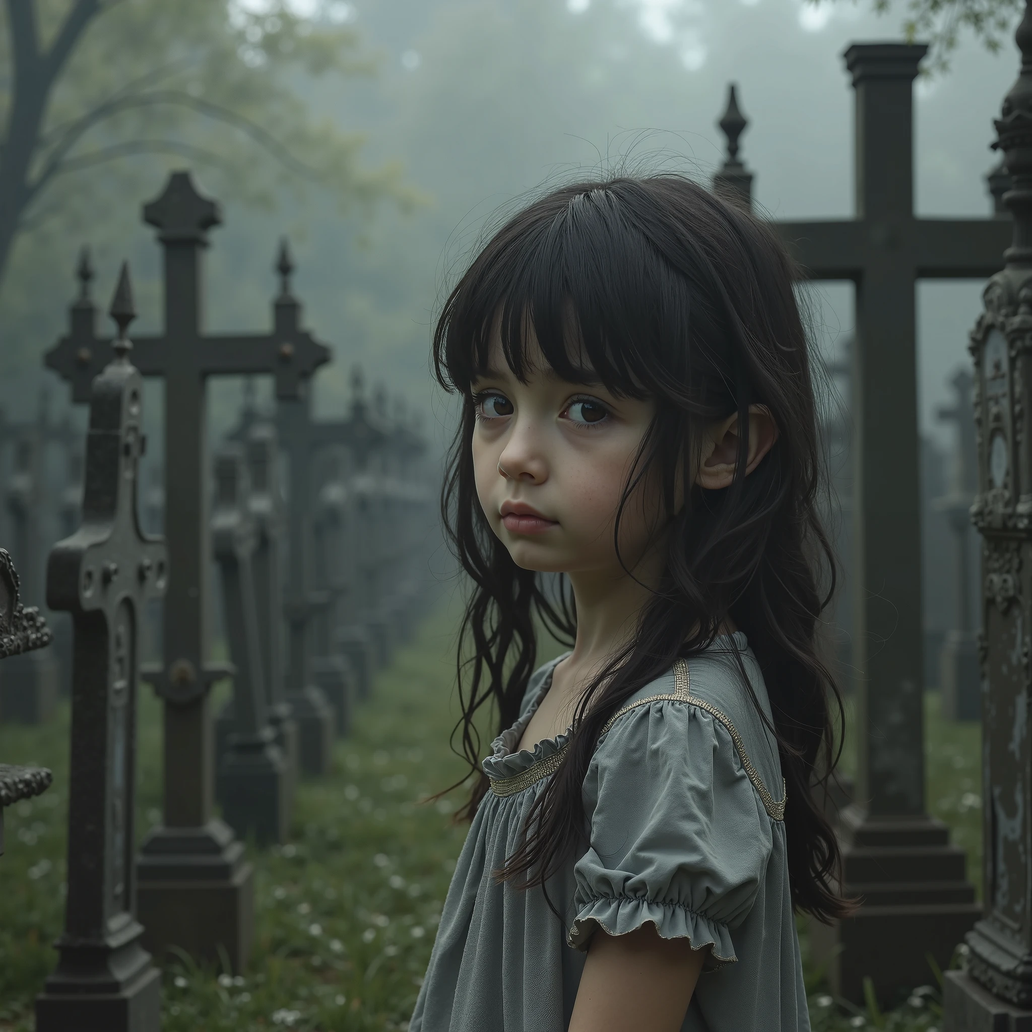 ((((masterpiece)))), highest quality, very_expensive_solve, big_file size, Full Color, look up, With a gentle expression, 1 girl, Background full of skulls