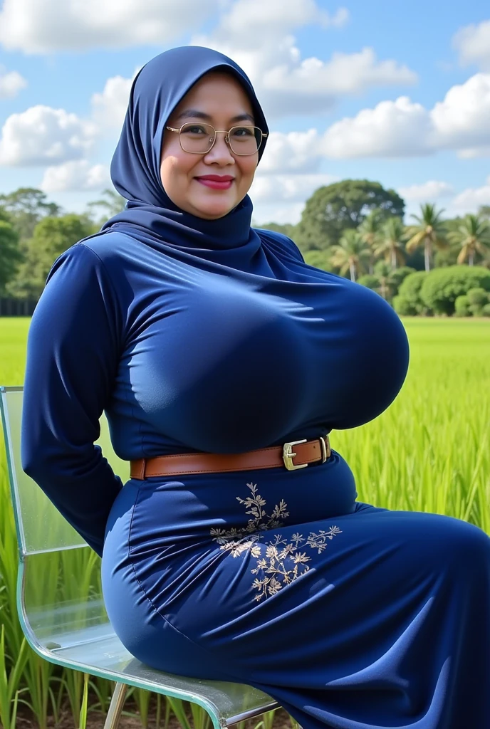 The 59-year-old hijab teacher has very large breasts & big butt, Smile , Being in a Japanese city, bokeh background