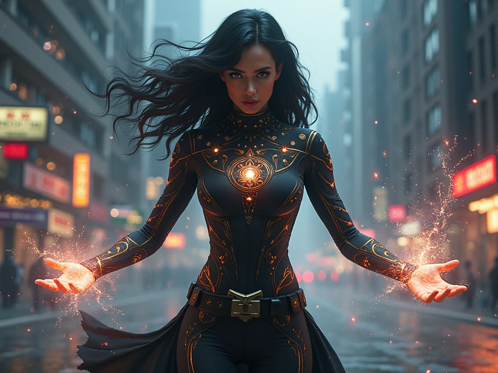 new Super Hero, Magic-man in Black super suit ( female)
