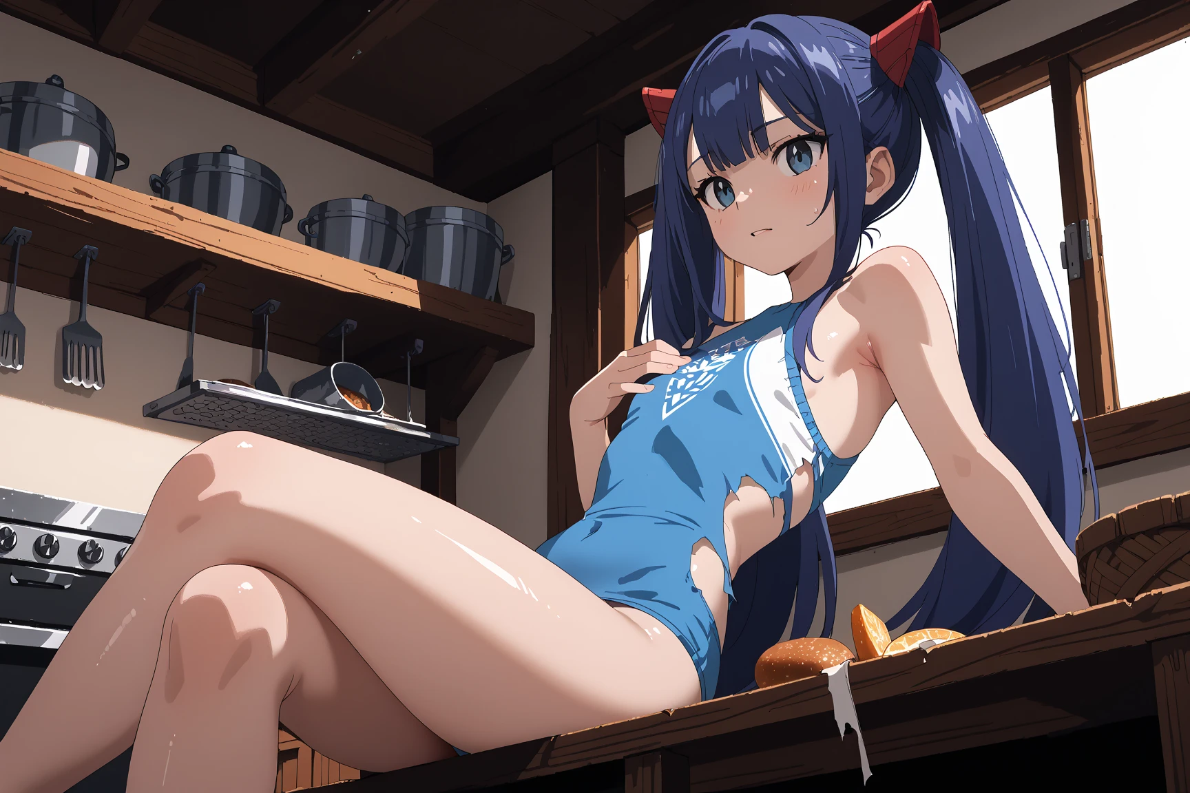 (Highest quality、Masterpiece、Very detailed、4K)、One Woman、flat chest、Micro Bikini、((Beautiful armpits))、Expressionless