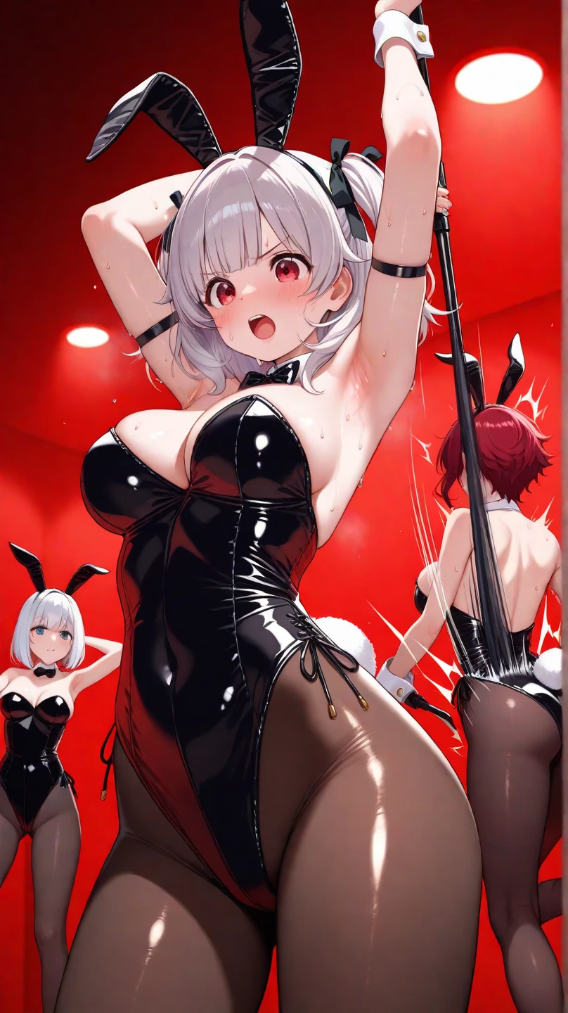 8K, (((1 woman))), ((only 1 person)) (clear), (Lori), (red hair), Thigh high socks, ((Ahegao expression)), (thin thighs), (orgasm), (flushing), (tear), alone, long hair, looking at viewer, laugh, dehisce, The background is a white space, (( Standing on one leg, wearing a very short, tight black latex miniskirt)), (( Lift one leg towards the sky)), (( Show your pussy wide open )), ((Huge, Nipples exposed)), Oil-skin, ((perfect body)), whole body, (peeing), Twin Tail Hair, (Magic Girl), ((매우 매우 매우 slim 허리)), ((Slander)), ((erect nipples)), slim, ((armpit exposure()), ((( Pussy opened up so the insides are perfectly visible))), (pussy X-ray)