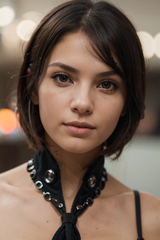 Photo oF a 17-year-old European girl, .RAW, beautiful woman,freckles on cheeks ,beautiful blue eyes(Light brown hair pixie haircut),pixie hair cut ((portrait)), ((detailed face:1.2)), ((detailed facial features)), (finely detailed skin), Pale skin,park, london ferris wheel,cute makeup, Purple eyeshadows on eyelids ,a sexy one(cool color), humid, humid, Reflectors, (Tabletop) (perfect proportions)(Realistic photos)(The best quality) (detailed) photographed with a Canon EOS R5, 50mm lens, f/2.8, NffSW, (8k) (wallpaper) (cinematic lighting) (Dramatic lighting) (Sharp focus) (Convoluted) Nice smile , happy , playing electric guitar , senos grandes , usa cosplay de ellen joe , ellen joe , cuerpo completo , posando en una sala de estar , alegre , usa pantimedias 