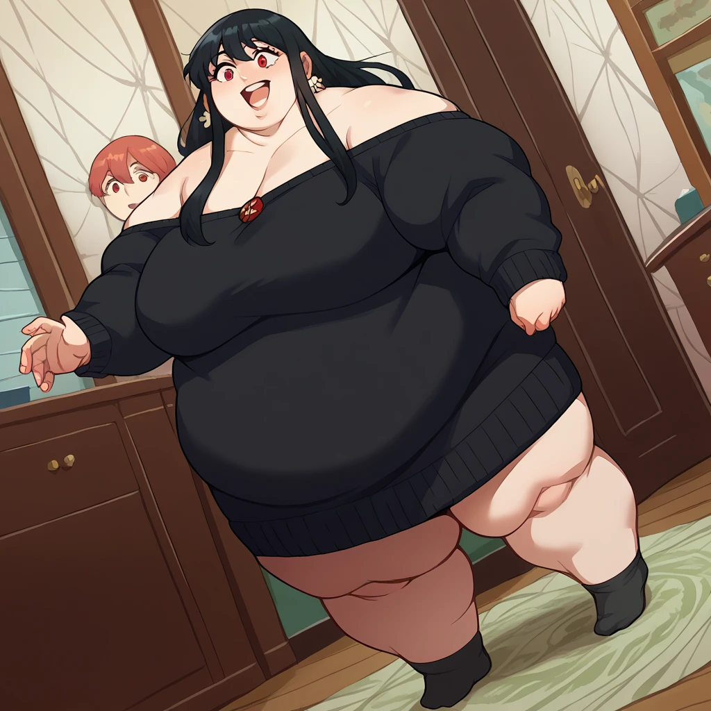 fat, large belly, standing, fat belly, very fat, large stomach, chubby,very fat, safe for work, obese, giant belly, fat, huge, heavy, very fat, safe for work, fat, large belly, standing, grabbing belly, very fat, large stomach, chubby (best quality, masterpiece), Riruka Dokugamine, safe for work, obese, giant belly, fat, huge, heavy, very fat, safe for work, fat, large belly, standing, grabbing belly, very fat, large stomach, chubby (best quality, masterpiece), Christmas, wearing sweater, eating, sitting down, table full of food, cookies, eating cookies, very fat, Christmas season, Christmas time, Christmas season, holidays, Christmas sweater, twin tails