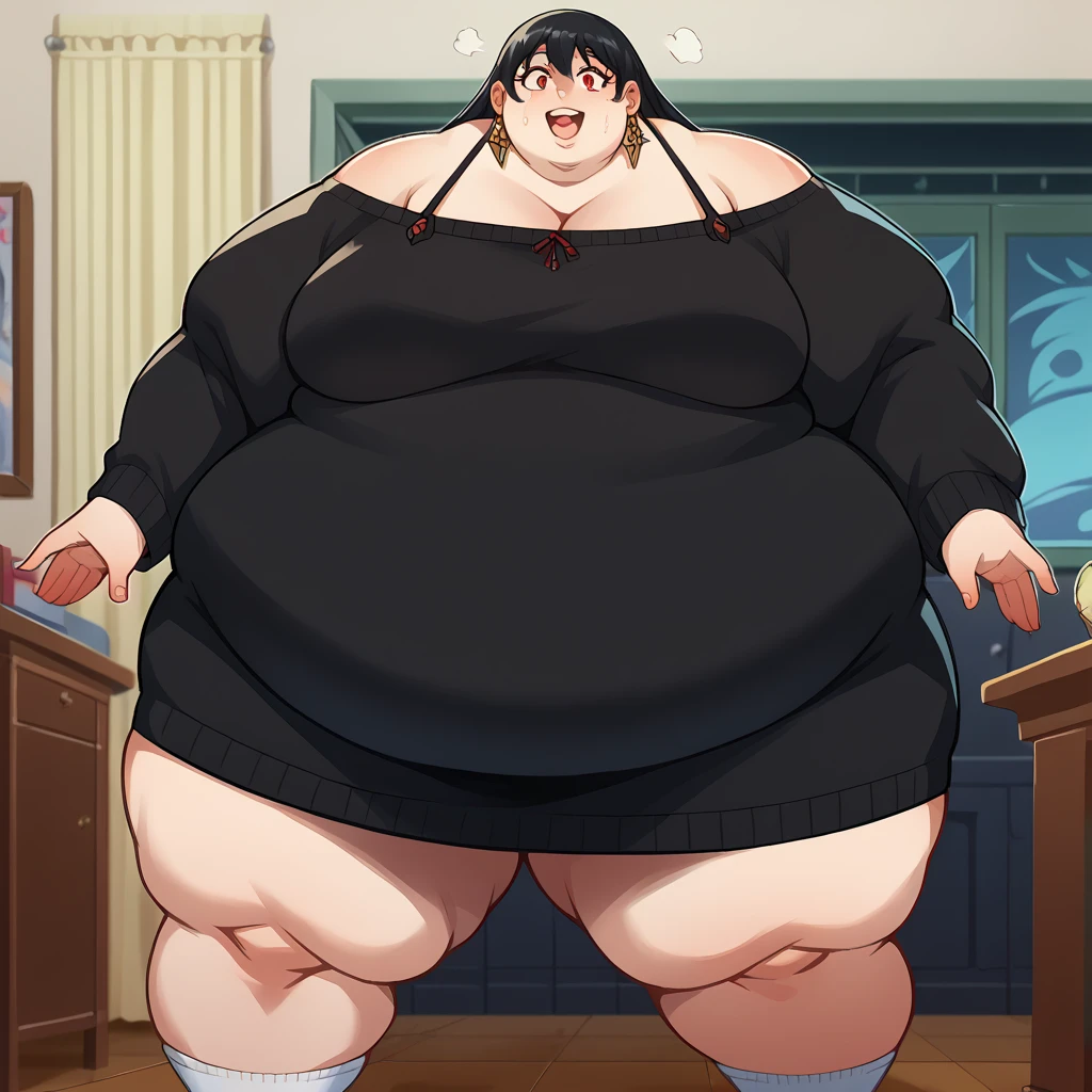 (Full body:1.5)Hu Tao, default clothing, (morbidly obese:1.1, Lustful Stare, Tongue Out, Open Mouth With Drooling, Parted Lips, Heavy Breath, Body Blush,, ,japan style bedroom, HuTaoV4, 1girl, solo, flower, shoes, shorts, socks, black footwear,short shorts, black headwear, gradient hair, white socks, hat flower, Round face, double chin, fat chin, fat cheeks, fat neck, round face, SSBBW, flabby arms, round face, double chin, fat double chin, big double chin, fat neck, chubby cheeks, fat thighs, fat calves, morbidly obese, flabby , giant , large belly, obese, fat face, belly, double chin, obesity, flabby breasts, fat arms and legs, fat everything,