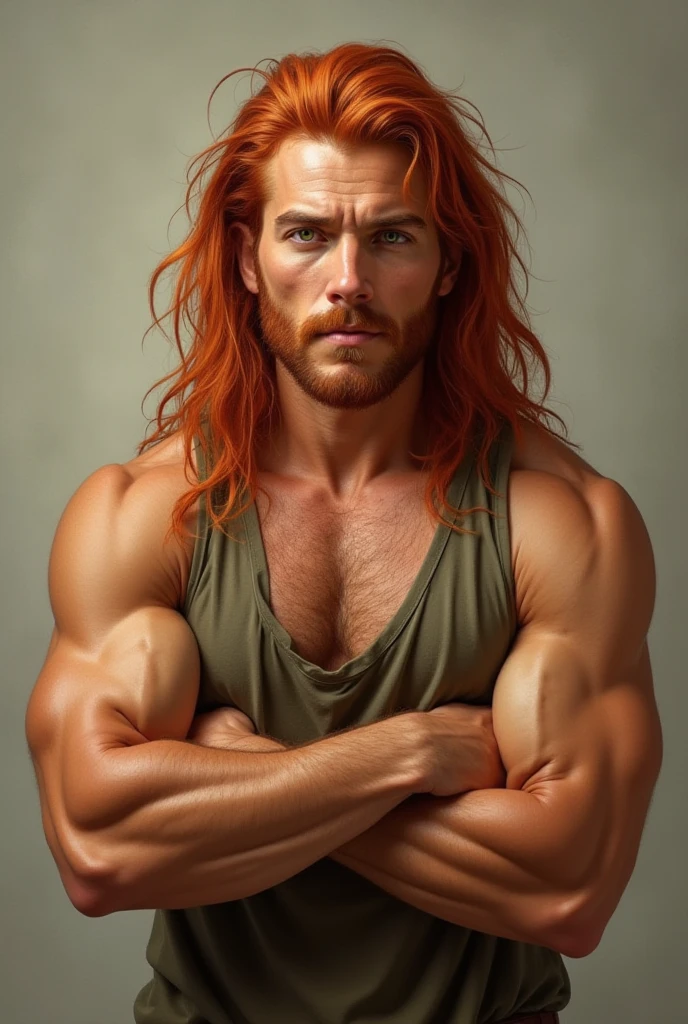 Beautiful muscle god green eyes blue skin muscle god curly hair red beard