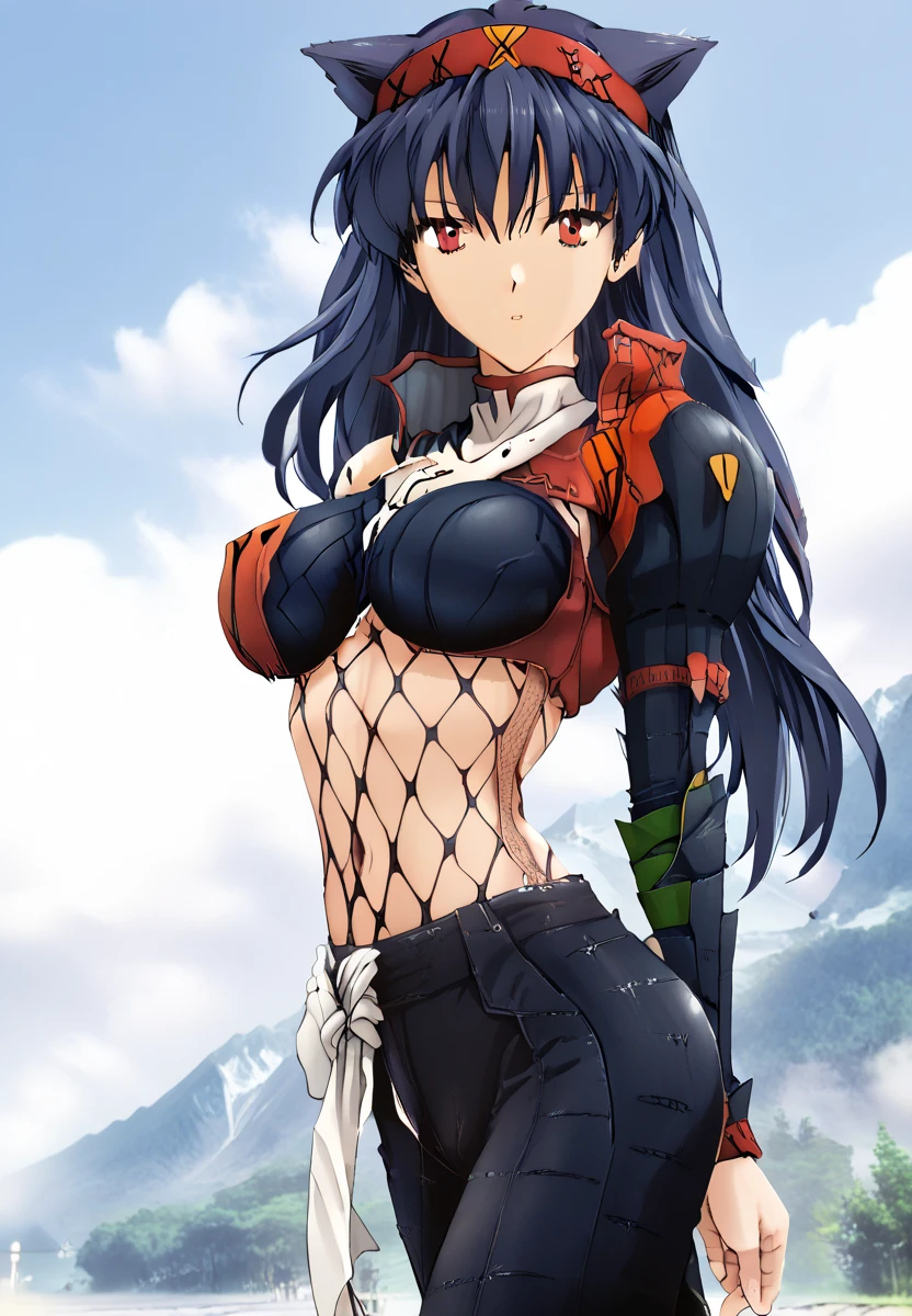 sensual,  thick thighs, 8k, 4k, highest quality, High resolution:1.2), cute anime face, noise reduction, ((shining blue eyes, gentle smile, kind eyes))、toned abdominal muscles, muscular arms, muscular legs,  young face, anime eyes, (((big breasts、A chest that is about to burst)))、(((narga equipment)))、monster hunter、Nargacuga