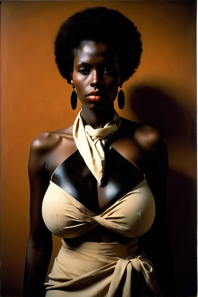 MILF, Senegalese, photo vintage, very big , round tits,  visage parfait, cheveux long, tache de rousseur, 1888,  aroused, american shot (3/4 coups) belle, slave, naked, choker, kneeling