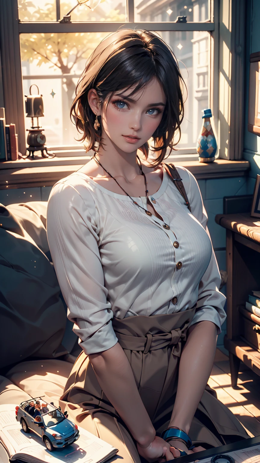 （ Pixar style), Cozy Small Room Model, Miniature figure model, Light source from right to left, Lumbrandt Lighting, Light source from right to left, (isometric view), ( top down), realistic scale, post-processing, ((Orthogonal Projection )), SUPER DETAILS, realistic, super realistic, realistic render,  Rainbow Color , Sparkling