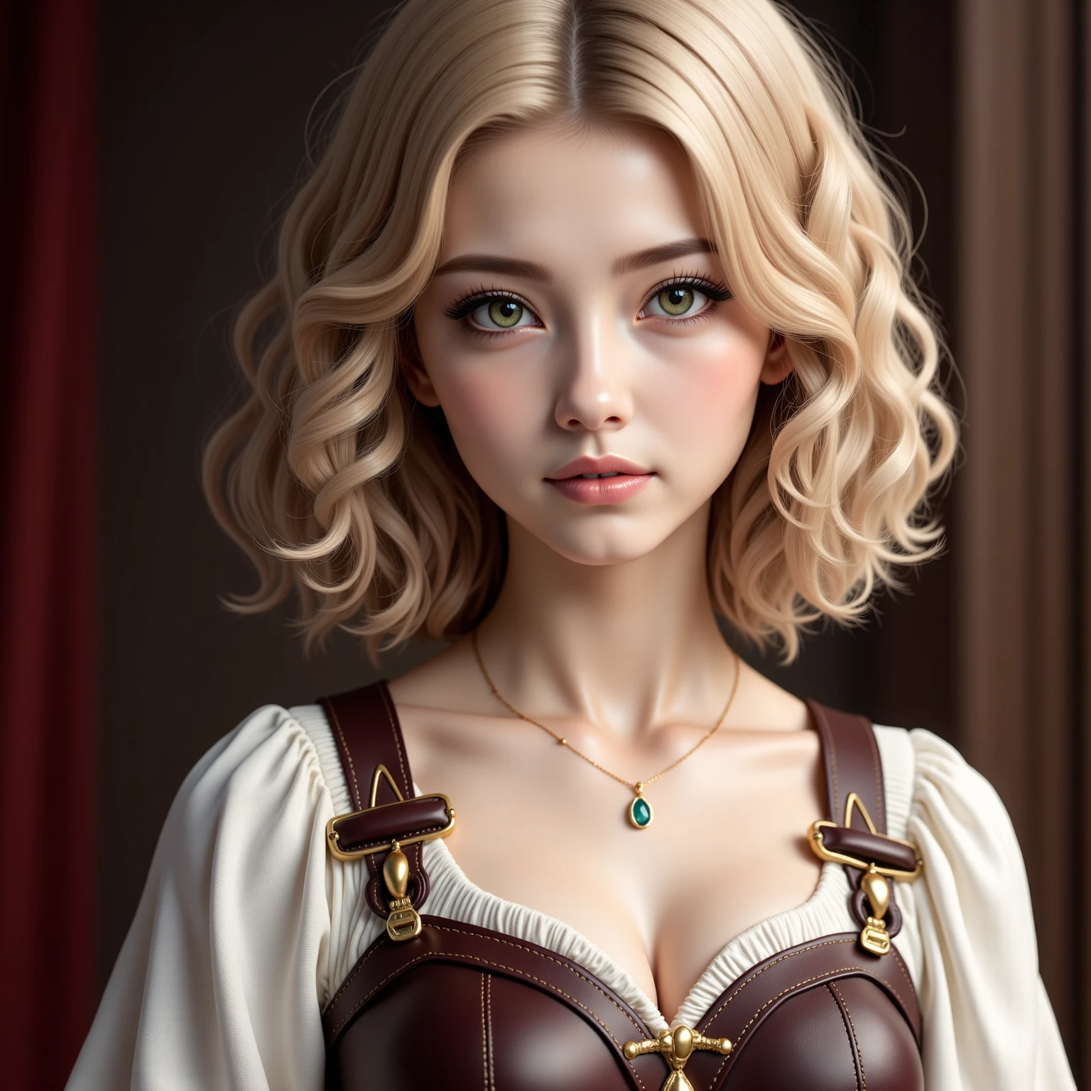 1 girl, masterpiece, top quality, 8k, fine skin texture, texture of cloth with attention to detail, beautiful detailed face, intricate details, Super Detail,  european girl, green eyes, Blonde Curly Hair】,  3D character ,  medieval knight 