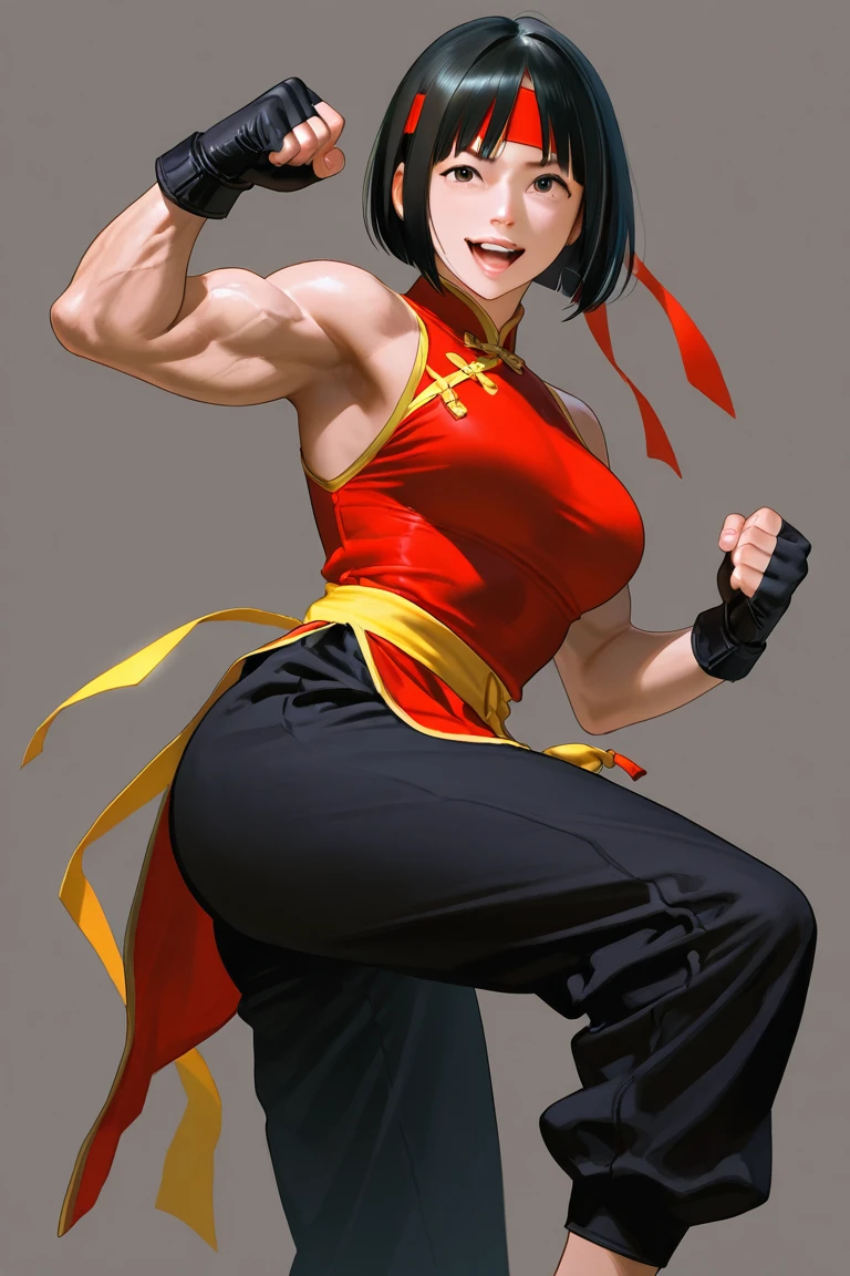 1 girl, long black hair with a ponytail (avatar style), red eyes, beautiful, light skin color , wide shoulders, thin waist, medium breasts, defined thighs, thin, defined lean , showing abs ,wide hips, medium ass, avatar style, dark red tank top from the fire nation (avatar), long skirt(avatar style), showing the thigh , striking with the legs, kicking an opponent, kicking in the air
