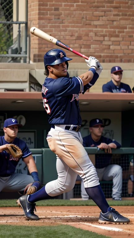 Athlete dressed, Baseball, home run, full body, cinematic still, cinemascope, best quality, masterpiece, very aesthetic, perfect composition, intricate details, ultra-detailed, vivid colors