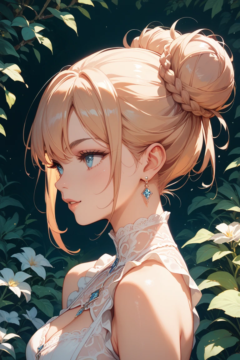 The bun is on the side of the head