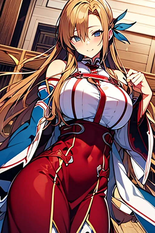 ((Highest quality)), ((masterpiece)), (detailed), Perfect Face、NSFW、Big Breasts、Squat、Leg spread、((M字Leg spread))、solo、From below the front、、Ahegao、Fold your arms behind your head、Panty shot、Yuuki Asuna