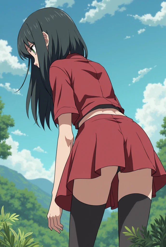 masterpiece, Highest quality, One girl,alone, Chizuru,Crouching、White panties are visible、With legs apart、Angle from behind
