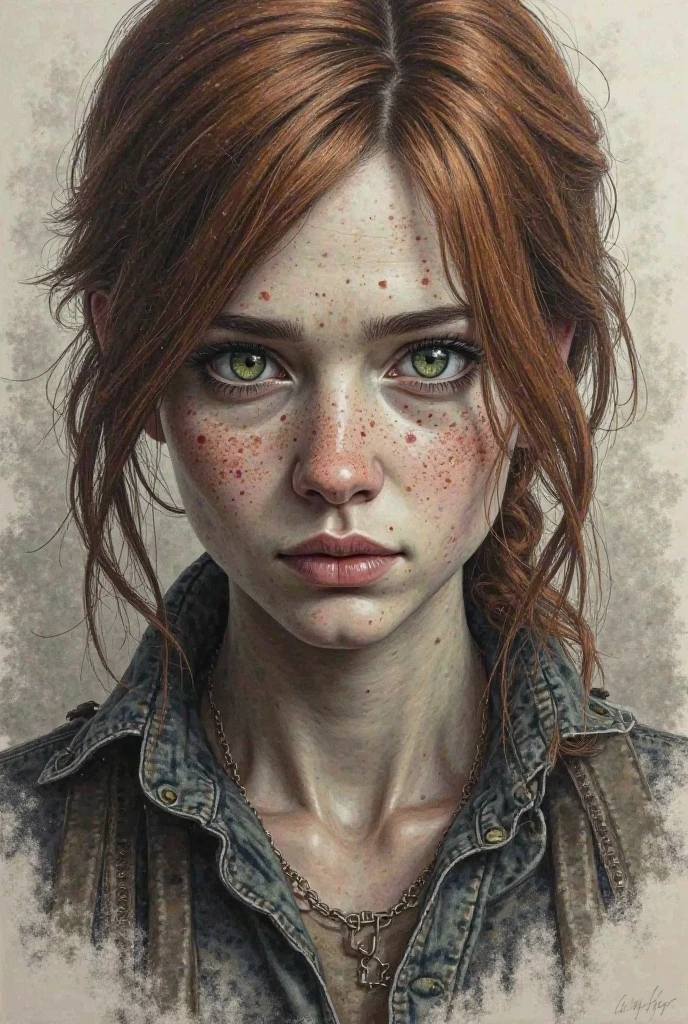Draw me the character Ellie from the Last of Us game but I want it with a pencil with charcoal 