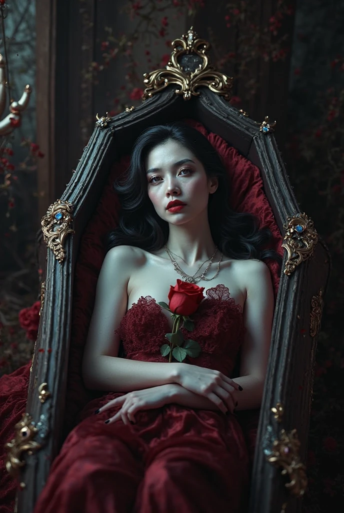 A female vampire in a coffin 