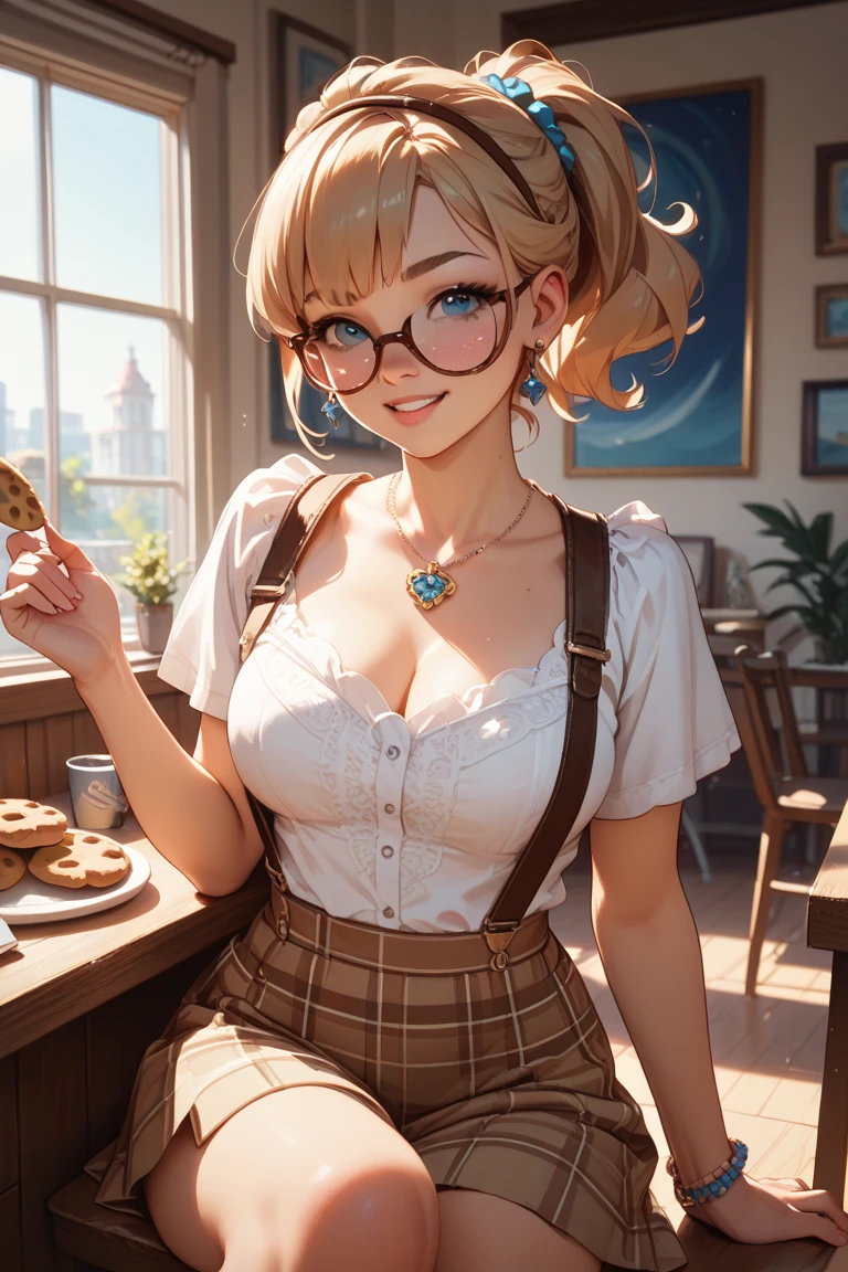 (Highest quality, masterpiece), (Ultra-high resolution, 8k RAW photos, Photorealistic:1.5, Cinema Lighting, Fabric Shading, Thin contours, Clear focus:1.2), Beautiful mature woman making tea_Garden party, Standing by the round table, Serve tea, Leaning forward, (Meisen tea set, you can, Tea cup, Some cakes on a plate), Delicate and elegant French style white table with gold accents and royal_green, (茶色のMaid clothesを着ている:1.5, Cleavage, Maid clothes:1.2, Long Flared Skirt, apron, Bow tie on chest), Tall Sally, Long legs, Gray Hair, (Wearing thin glasses:1.2), (Mature Woman:1.5, 28 years old, alone), (Large Breasts, Saggy breasts, big , Tight waist), (medium short Gray Hair, Hair on one eye, (Updo:1.2), Side Lock, Asymmetrical Hair, Wavy Hair), (thin and bright pupils, Highlighted, detailed eyes:1.3, A face with attention to detail, perfect face shape, Bloodshot eyes), (A seductive smile, Half-close your eyes:1.2), (Looking at the audience:1.3), (Dutch Angle, whole body:0.3, From below:1.2), ((Correct Anatomy:1.5, The right move)), (Ideal body proportions), (Outdoor:1.2, grassland), 