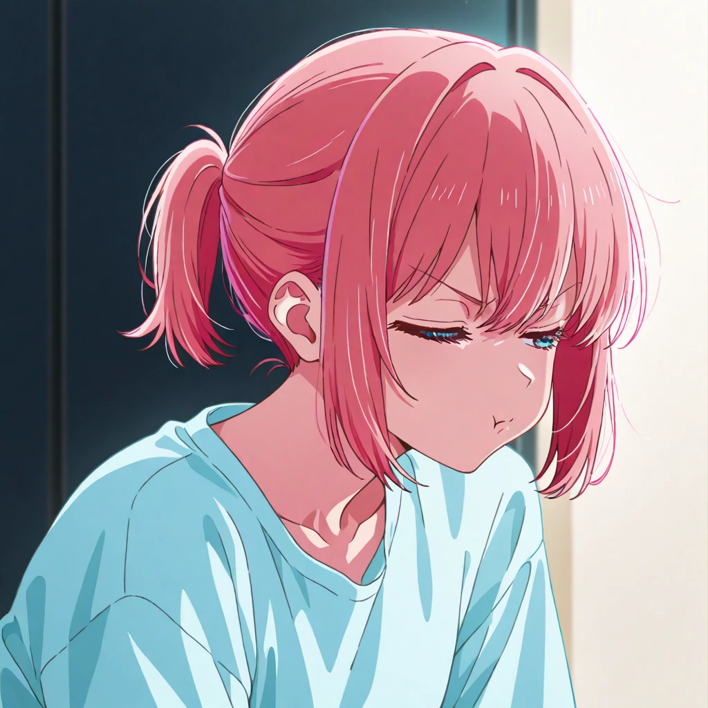 masutepiece:1.2, Best Quality, ((ultra-detailliert)), High resolution, 2D, Anime style , Photo, Photography, Detailed background, ((Pink hair,Medium Hair,Low ponytail,medium breasts))
BREAK
solo,(drooing eyes:1.3),40 years, (Woman, Tall face, Tall lady)), ((slender brown eyes;1.2 )),laugh
break
Dynamic Pose, Smile,Bedrooms, background
break
Pastel colors:1.4, Solid Paint:1.2, Saturated color, contour lines