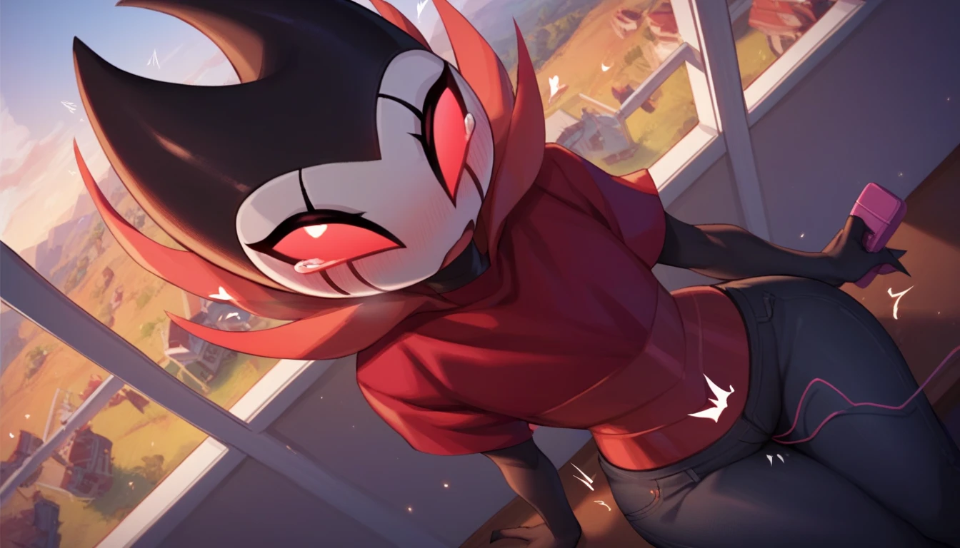 score_9, score_8_up, score_7_up, score_6_up, zPDXL2, grimm \(hollow knight\), vampire, bat, 1boy, solo, cute face, detailed eyes, anthro, landscape, highlight thighs, blue hooded sweatshirt, outdoor, In the woods, naughty face, looking at the viewer, huge ass, cat's tail, whole body, femboy, (black leggings),(portrait:1.2)