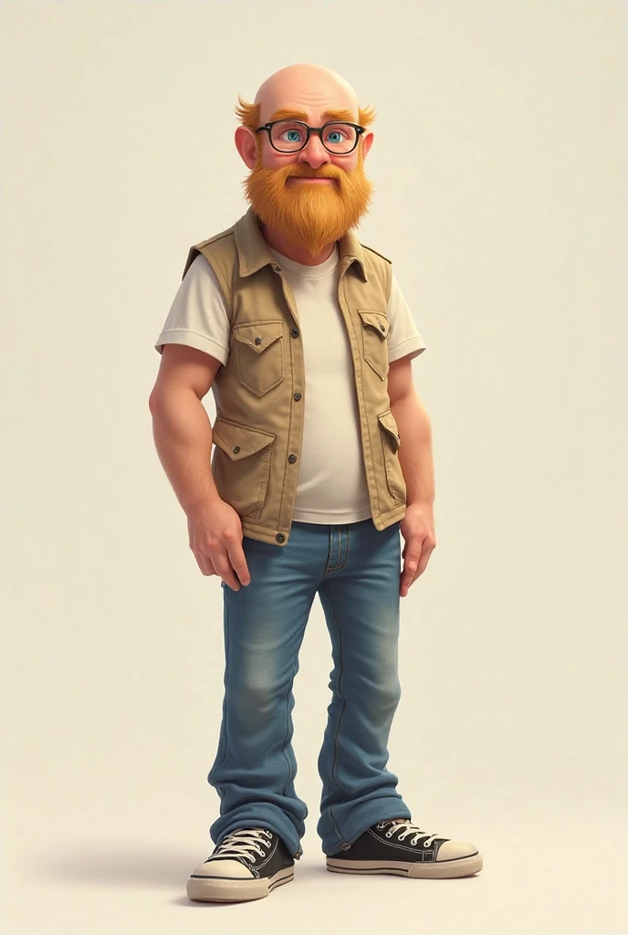 Create a man with red hair who has his arms crossed and is unkempt and thin and has no muscles with freckles and a small beard