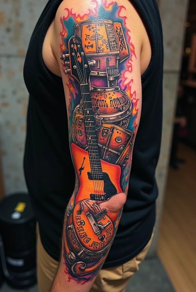 Tattoo warung beach various dj techno elements all over the arm