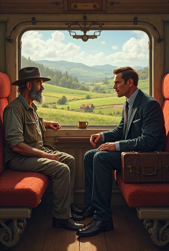 এক কৃষক আর এক উকিল ট্রেনে পাশাপাশি বসে আছে