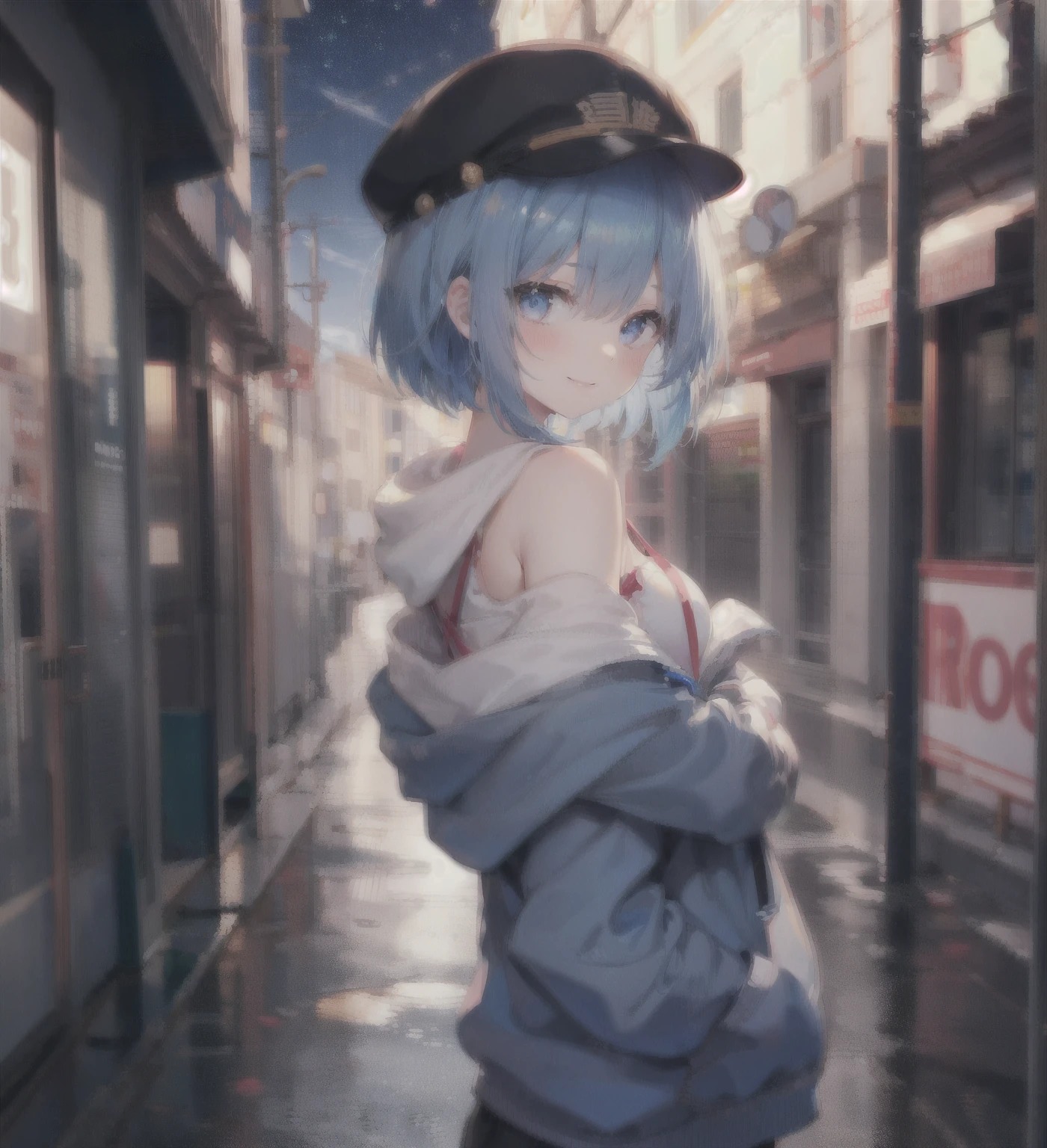 (boldline:-1.6), (arms behind back:1.7), (best quality:1.5), (absolutely resolution:1.5), (ultra detailed:1.5), (masterpiece:1.5), (perfect face:1.5), (detailed face:1.3), (detailed eyes:1.5), (cute face), (shota:1.6), BREAK (white sundress:2), BREAK (white panties:1.8), (((see throgh wet clothes))), (skirt flips up:2), (bulge:1.5), (skinny:1.3), (thin muscle:1.3), (standing on road:1.5), (grating on road:1.5), BREAK (spiked hair), BREAK (light blue hair:1.5), (wine red eyes:1.4), (eyes with high light), ((mole under eye)), (sweaty skin), (smiling:1.2), (half close his eyes:1.3), ((earrings)), (shiny skin:1.3), BREAK (city:1.5), (at night:1.8), (spot light), (((wind blowing))), nipple, wide angle, from below,