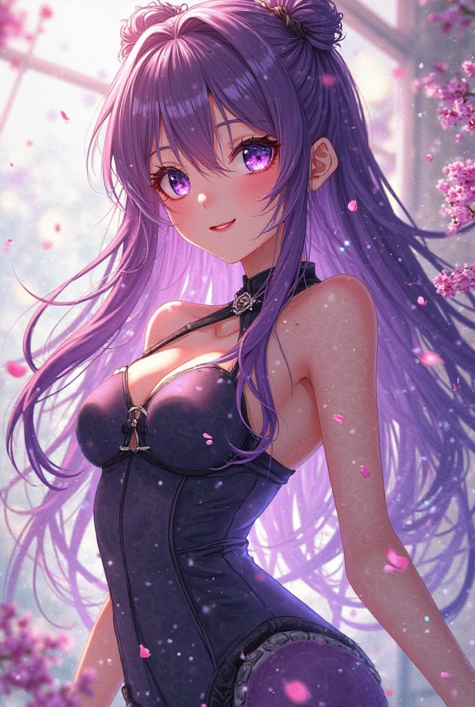 Teen girl, twintail, crop top, violet hair, belly dancer outfit violet and white color, sexy belly, sexy ass, f cup, donghua face, front, ziyan battle through the heavens