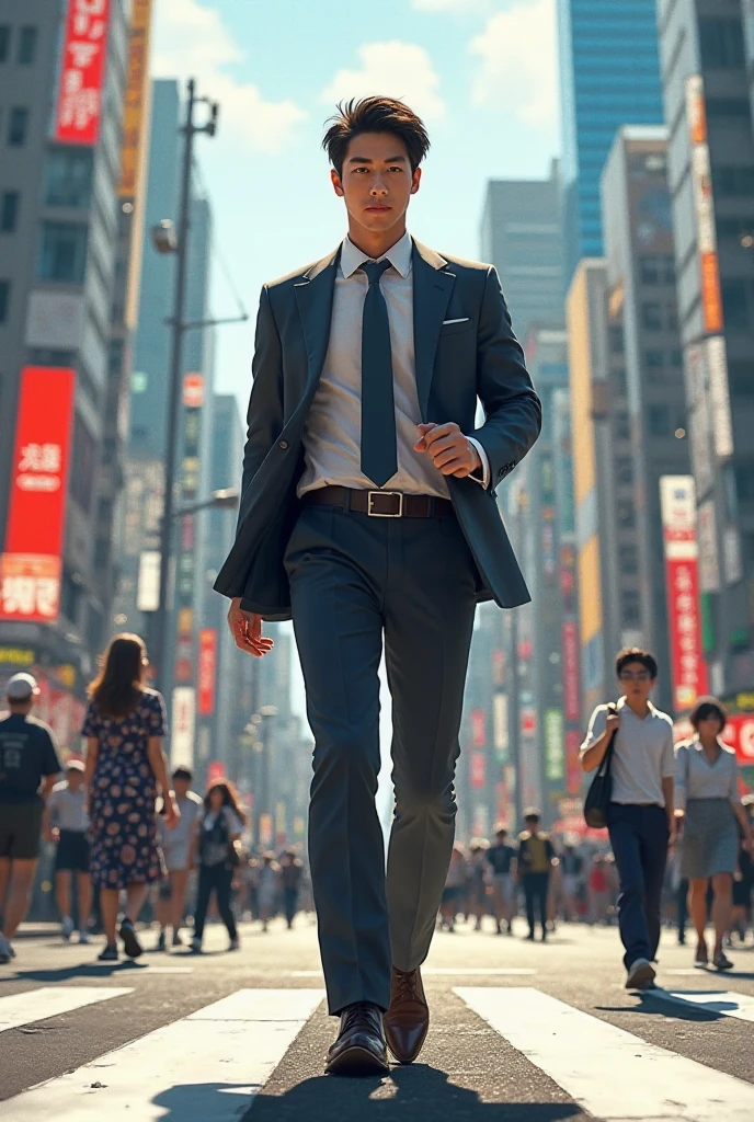 Young Japanese business man in Tokyo in the daytime crowd