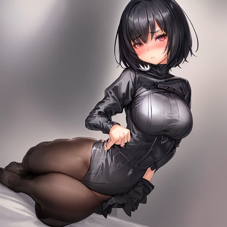(((​masterpiece、top-quality、top-quality、Official art、Beautifully Aesthetic:1.2)))、Sheer clothes、(1girl in:1.3)、、ighly detailed、highestdetailed、A dark-haired、(((Yellow underwear)))、(((shinny skin)))、(((Colossal tits)))、large full breasts、Sheer areol、(((Black Knee High Socks)))