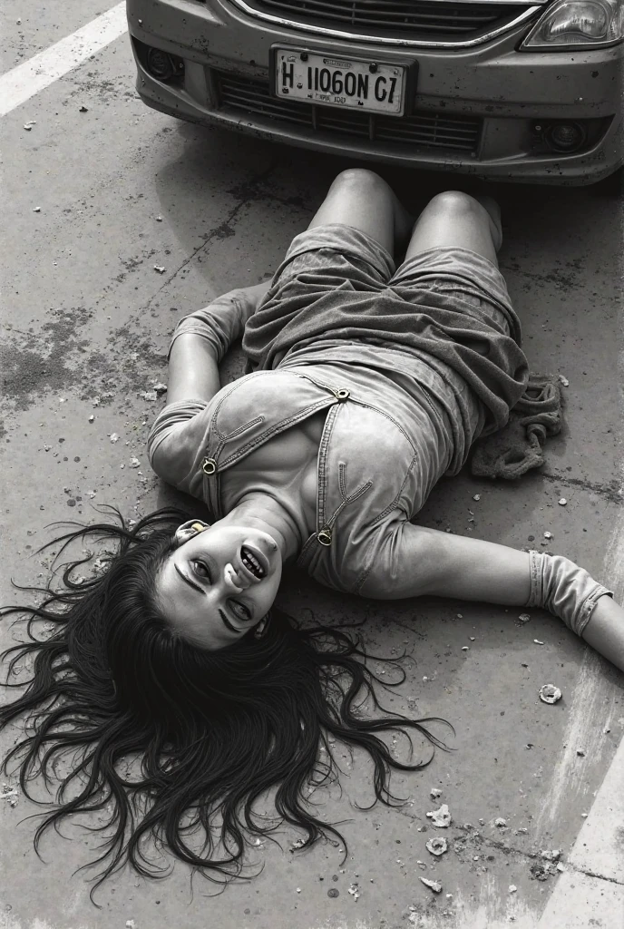 Black and white photos of people lying on the ground